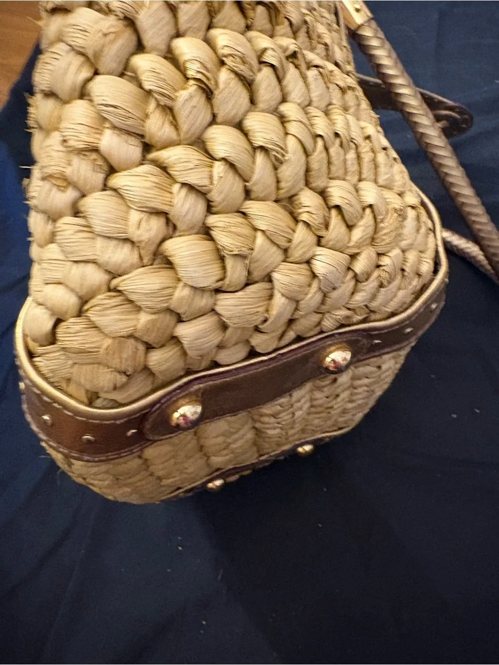 Michael Kors gold Woven Leather-Trim Tote